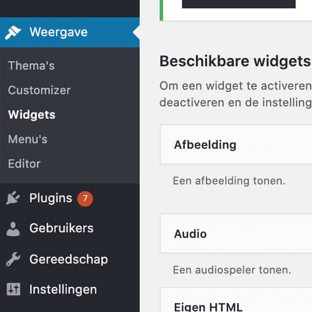 Widgets voor het menu, footer of sidebar